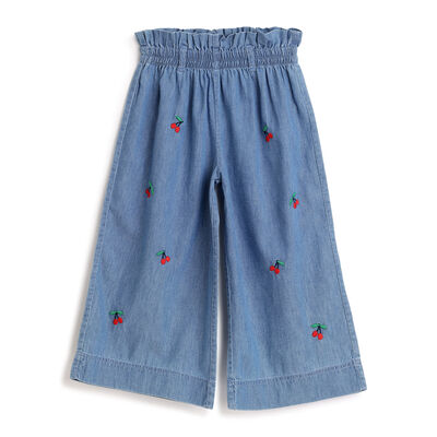 Girls Medium Blue Printed Trouser